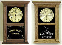 Small Wall or Mantle Clock with Golf Design & Custom Name Etched on Glass Panel