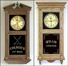 Wall Clock with Golf Design & Custom Name Etched on Glass Panel