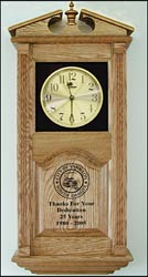oak wall clock with custom etching