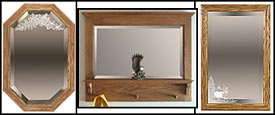 framed mirrors, glass etched, oak framed mirror