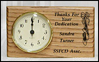 custom oak clocks, memorial clocks, retirement award, personalized clock